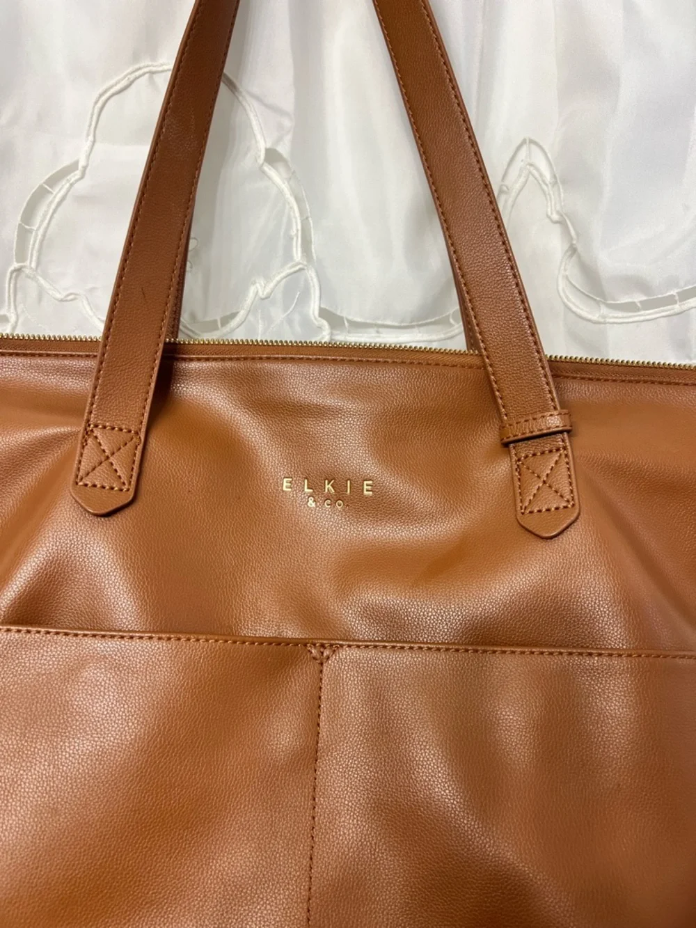 Elkie & Co Aberdeen Diaper Saddle Cognac Vegan Leather Convertible Backpack Tote